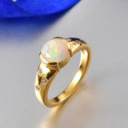 D'Joy Faceted Ethiopian Opal & White Zircon Solitaire Ring in Yellow Gold Plated Sterling Silver 0.90 Ct.