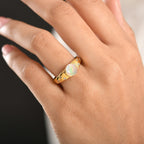 D'Joy Faceted Ethiopian Opal & White Zircon Solitaire Ring in Yellow Gold Plated Sterling Silver 0.90 Ct.
