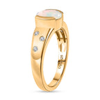 D'Joy Faceted Ethiopian Opal & White Zircon Solitaire Ring in Yellow Gold Plated Sterling Silver 0.90 Ct.