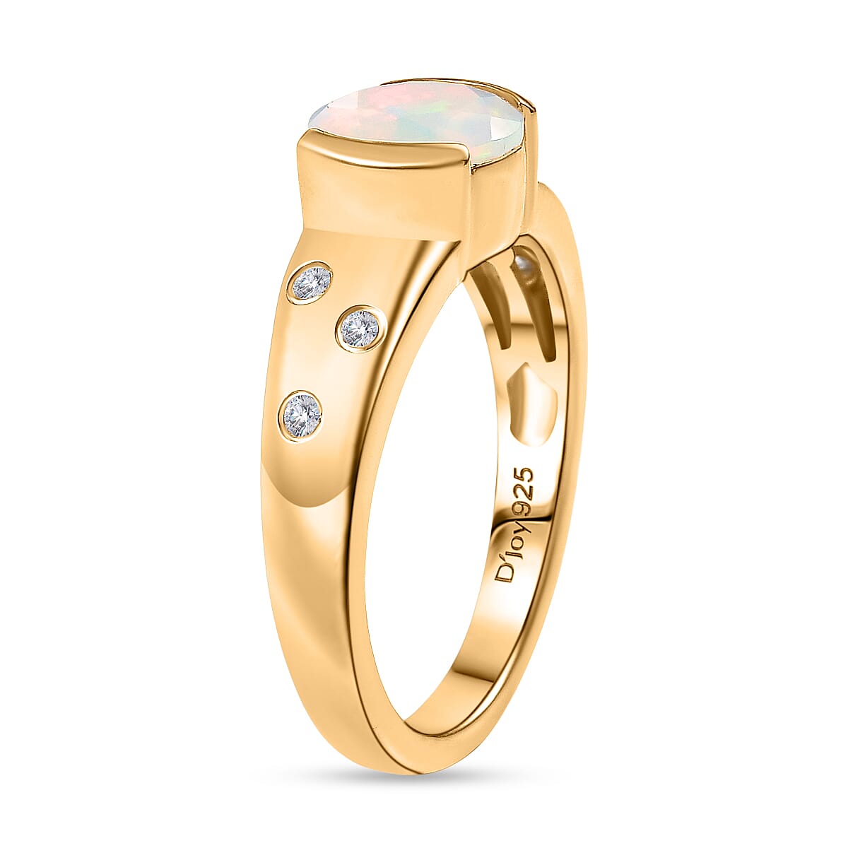 D'Joy Faceted Ethiopian Opal &amp; White Zircon Solitaire Ring in Yellow Gold Plated Sterling Silver 1.00 Ct. 8429038 4