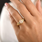 D'Joy Faceted Ethiopian Opal & White Zircon Oval Cut Halo Ring in Yellow Gold Plated Sterling Silver 1.12 Ct.