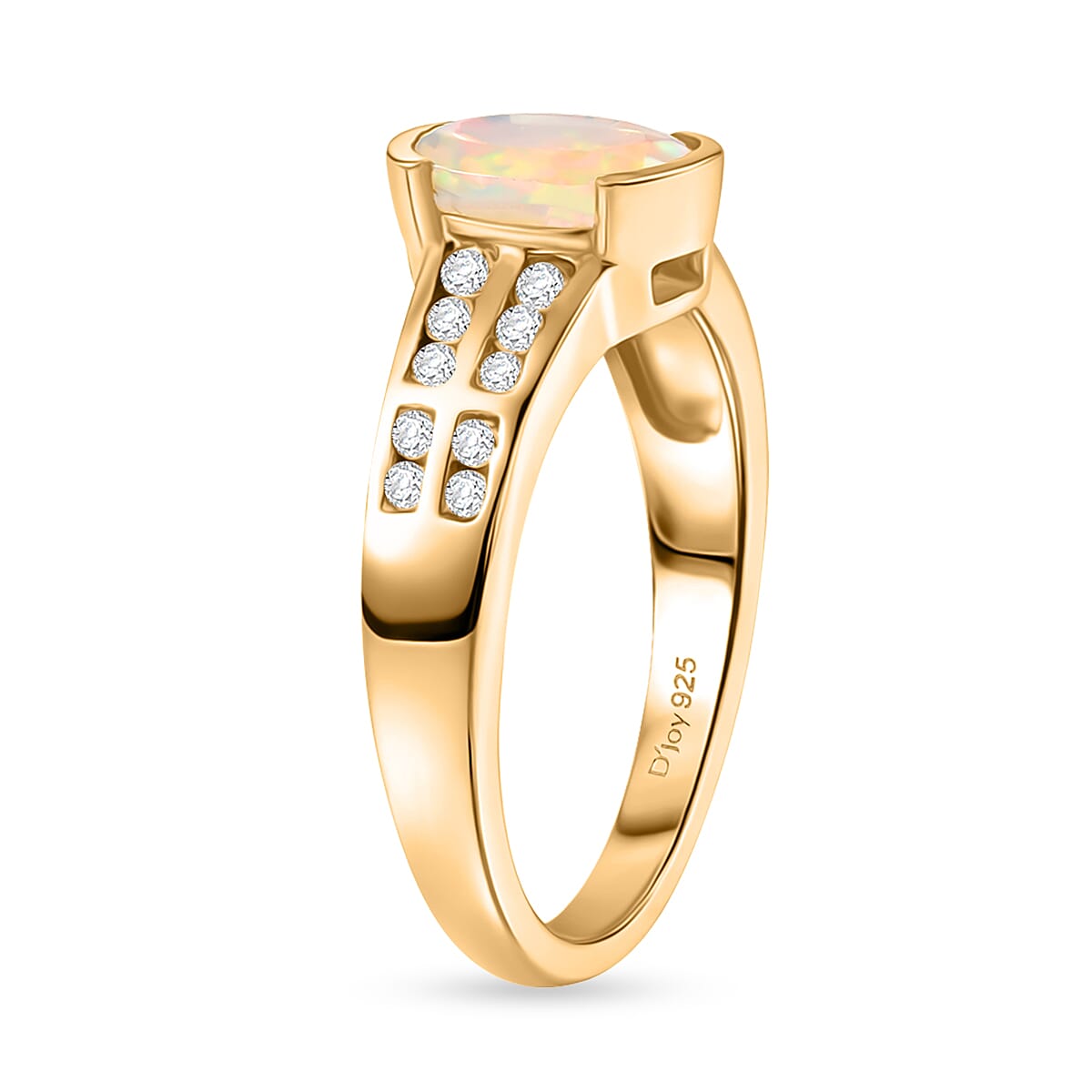 D'Joy Faceted Ethiopian Opal, White Zircon Ring in Yellow Gold Plated Sterling Silver 1.12 Ct. 8431064 4