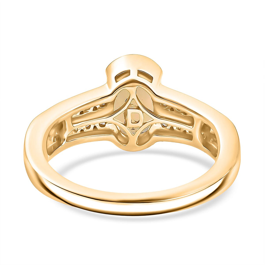 D'Joy Faceted Ethiopian Opal & White Zircon Oval Cut Halo Ring in Yellow Gold Plated Sterling Silver 1.12 Ct.