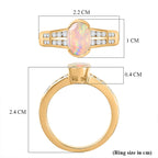 D'Joy Faceted Ethiopian Opal & White Zircon Oval Cut Halo Ring in Yellow Gold Plated Sterling Silver 1.12 Ct.