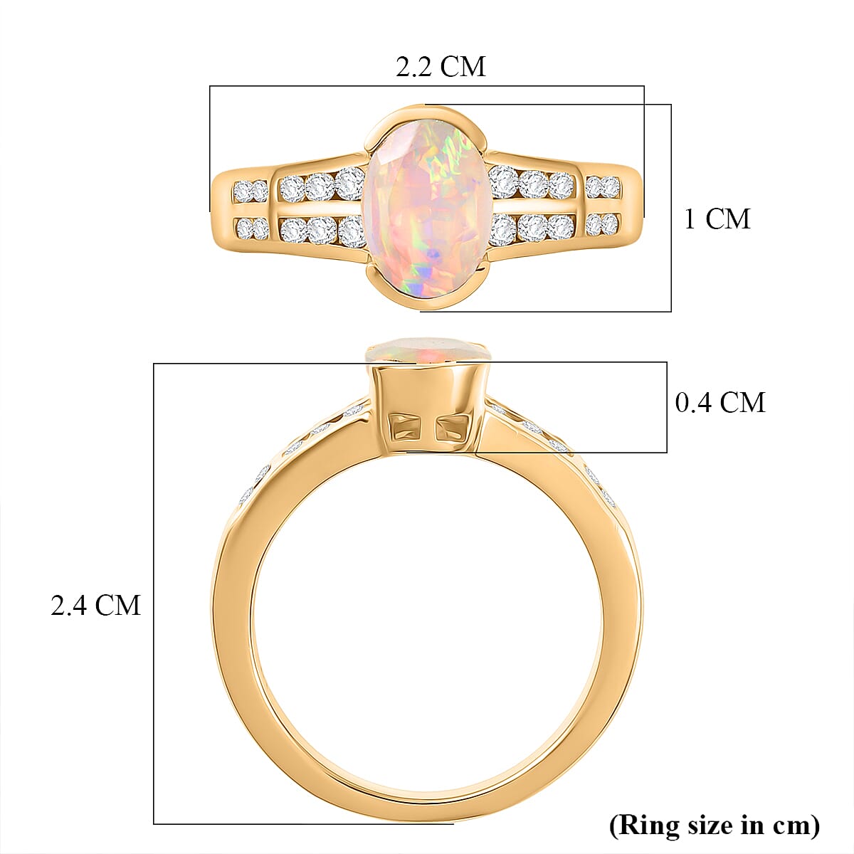 D'Joy Faceted Ethiopian Opal, White Zircon Ring in Yellow Gold Plated Sterling Silver 1.12 Ct. 8431064 6