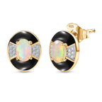 D'Joy Faceted Ethiopian Opal & White Zircon Solitaire Stud Push Post Earring in Yellow Gold Plated Sterling Silver.