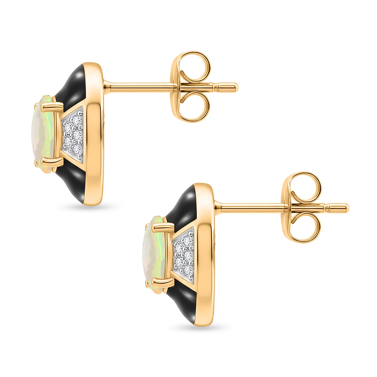 D'Joy Faceted Ethiopian Opal &amp; White Zircon Solitaire Stud Push Post Earring in Yellow Gold Plated Sterling Silver. 8422542 4