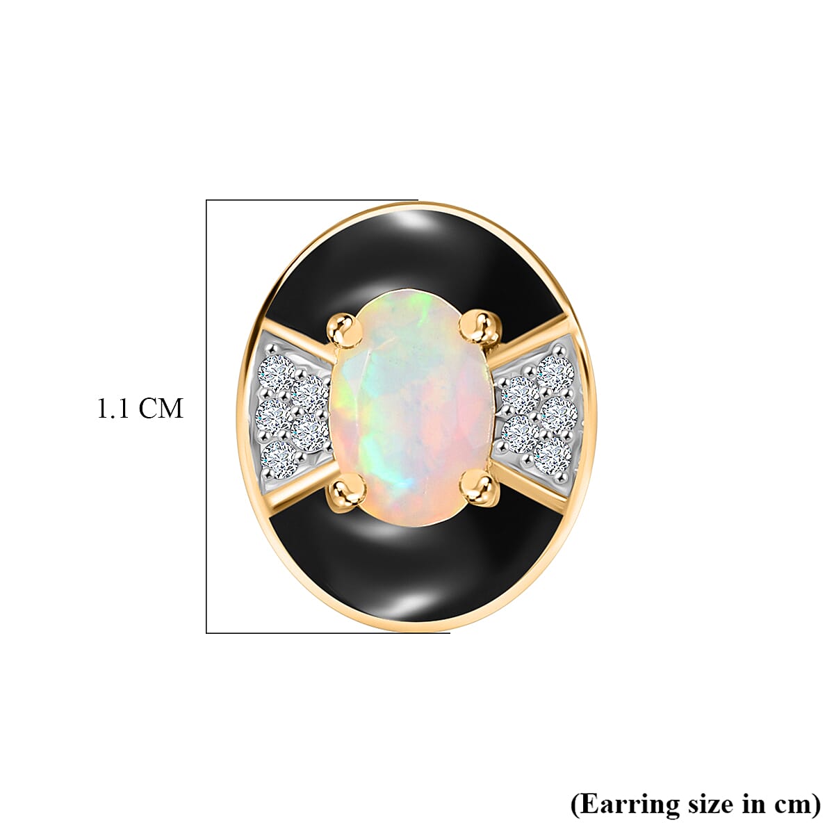 D'Joy Faceted Ethiopian Opal &amp; White Zircon Solitaire Stud Push Post Earring in Yellow Gold Plated Sterling Silver. 8422542 5
