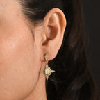 D'Joy Faceted Ethiopian Opal & White Zircon Dangling Push Back Earring in Yellow Gold Plated Sterling Silver 1.00 Ct.