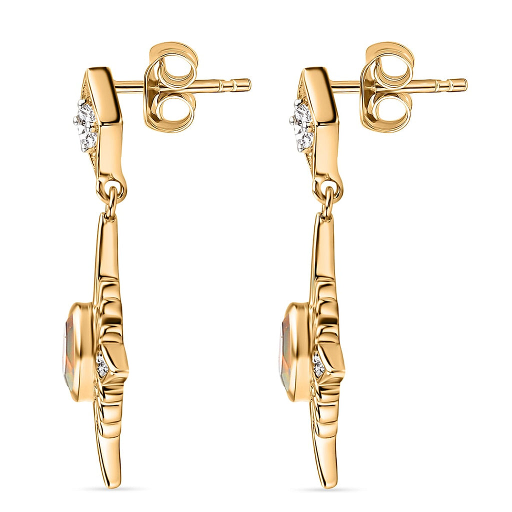D'Joy Faceted Ethiopian Opal & White Zircon Dangling Push Back Earring in Yellow Gold Plated Sterling Silver 1.00 Ct.