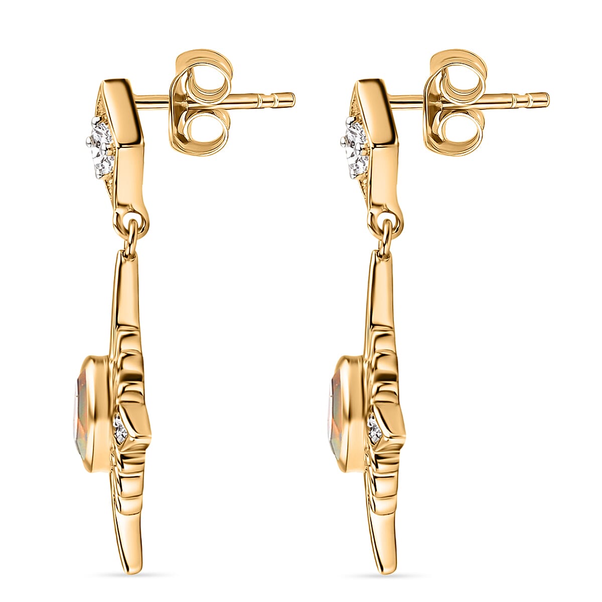 D'Joy Faceted Ethiopian Opal &amp; White Zircon Dangling Push Back Earring in Yellow Gold Plated Sterling Silver 1.00 Ct. 8429783 4