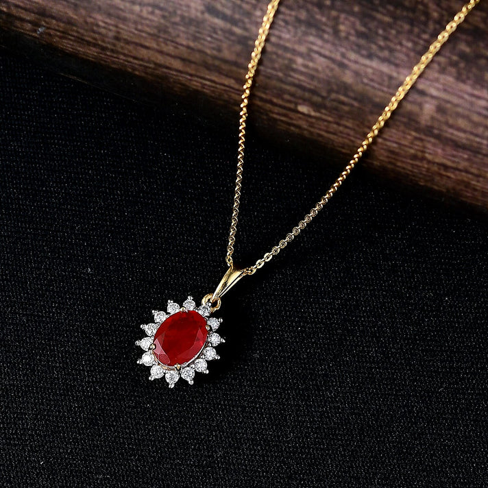 D'Joy - Fire Opal &amp; Moissanite Halo Pendant with Chain (Size 20) in 18K Vermeil Yellow Gold Plated Sterling Silver 1.00 Ct. 4436562 2