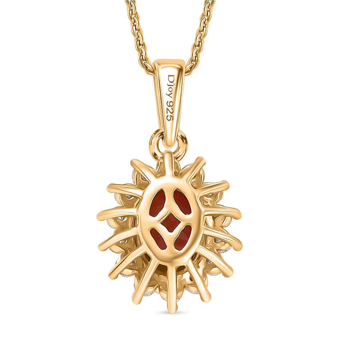 D'Joy - Fire Opal &amp; Moissanite Halo Pendant with Chain (Size 20) in 18K Vermeil Yellow Gold Plated Sterling Silver 1.00 Ct. V32513789 4