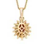 D'Joy Fire Opal & Moissanite Halo Pendant with Chain (Size 20) in 18K Vermeil Yellow Gold Plated Sterling Silver 1.00 Ct.