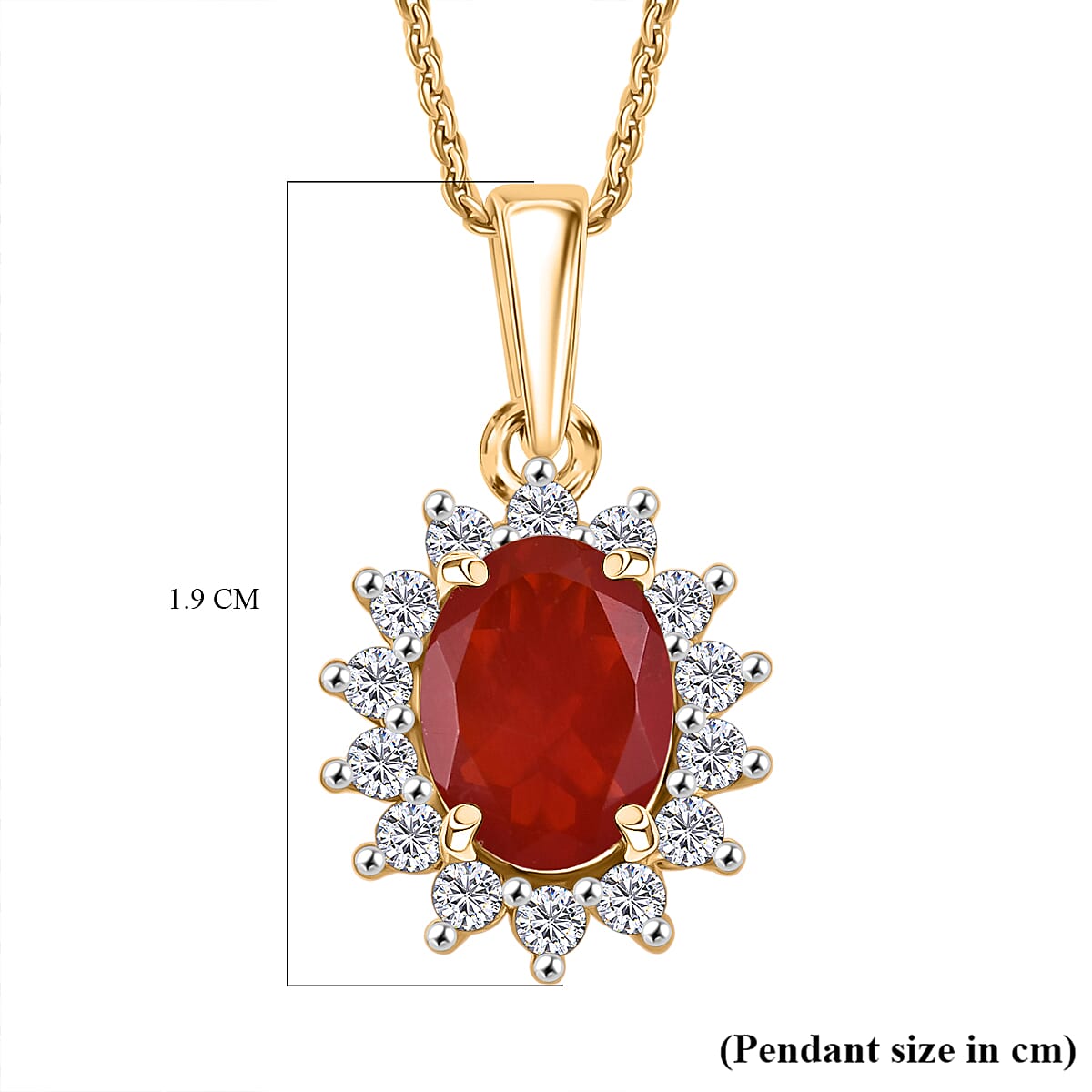 D'Joy - Fire Opal &amp; Moissanite Halo Pendant with Chain (Size 20) in 18K Vermeil Yellow Gold Plated Sterling Silver 1.00 Ct. V32513789 6