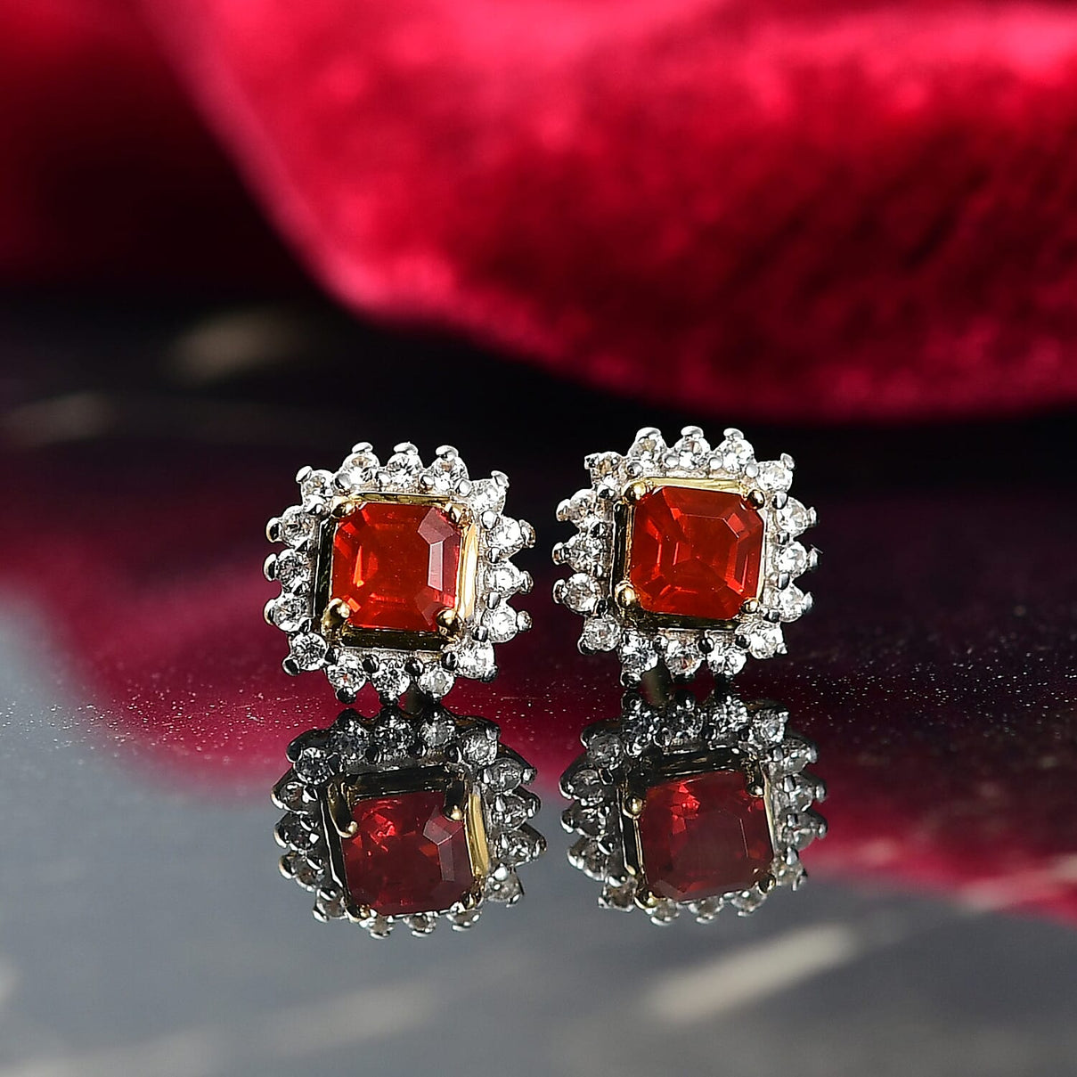 D'joy Fire Opal &amp; White Zircon Solitaire Stud Push Post Earring in 18K Yellow Gold Overlay Sterling Silver 8233187 1