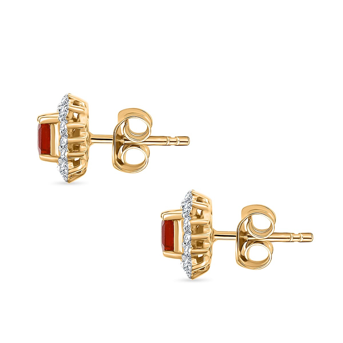 D'joy Fire Opal &amp; White Zircon Solitaire Stud Push Post Earring in 18K Yellow Gold Overlay Sterling Silver 8233187 3