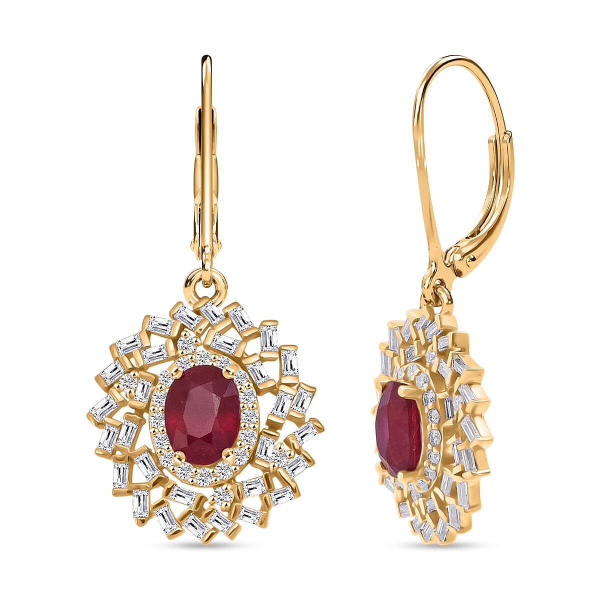 D'Joy  Ruby &amp; Moissanite Lever Back Earring in 18K Vermeil Yellow Gold Plated Sterling Silver 3.80 Ct. 8296276 0