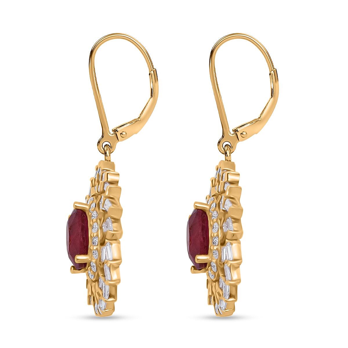 D'Joy  Ruby &amp; Moissanite Lever Back Earring in 18K Vermeil Yellow Gold Plated Sterling Silver 3.80 Ct. 8296276 4