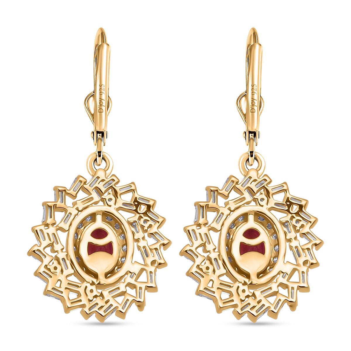 D'Joy  Ruby &amp; Moissanite Lever Back Earring in 18K Vermeil Yellow Gold Plated Sterling Silver 3.80 Ct. 8296276 5