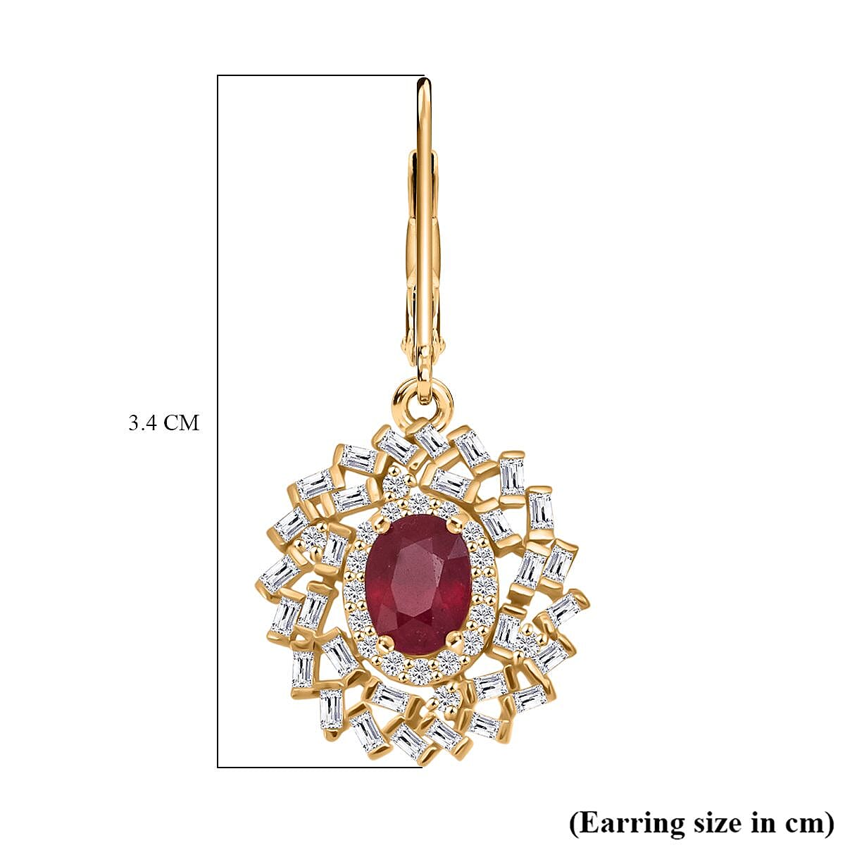 D'Joy  Ruby &amp; Moissanite Lever Back Earring in 18K Vermeil Yellow Gold Plated Sterling Silver 3.80 Ct. 8296276 6