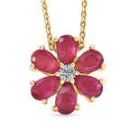 D'Joy African Ruby & Moissanite Floral Pendant with Chain (Size 20) in Yellow Gold Plated Sterling Silver 1.92 Ct.