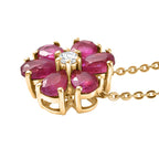 D'Joy African Ruby & Moissanite Floral Pendant with Chain (Size 20) in Yellow Gold Plated Sterling Silver 1.92 Ct.