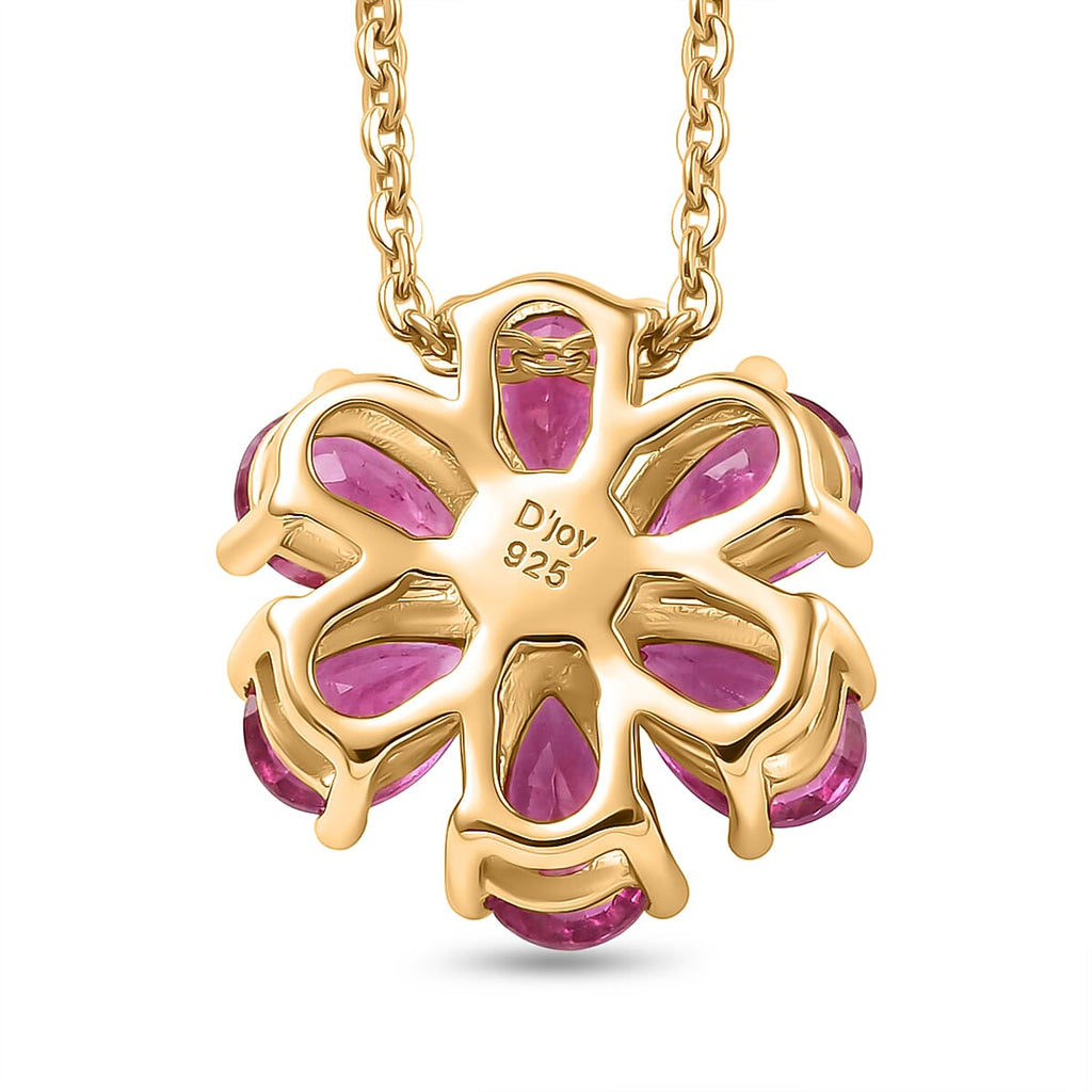D'Joy African Ruby & Moissanite Floral Pendant with Chain (Size 20) in Yellow Gold Plated Sterling Silver 1.92 Ct.