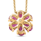 D'Joy African Ruby & Moissanite Floral Pendant with Chain (Size 20) in Yellow Gold Plated Sterling Silver 1.92 Ct.
