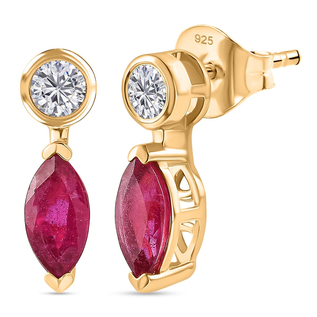 D'Joy African Ruby & Moissanite Drop Earring with Push Post in Yellow Gold Plated Sterling Silver 1.92 Ct.