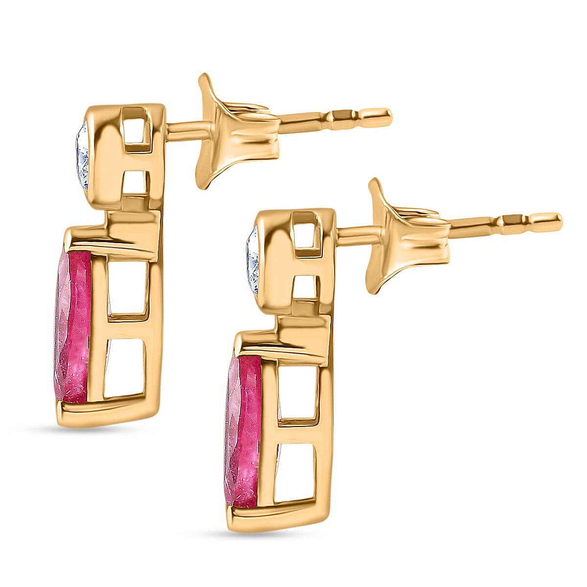 D'Joy Fissure Filled Ruby, Moissanite Drop Push Post Earring in Yellow Gold Plated Sterling Silver 1.92 Ct. 8485128 4