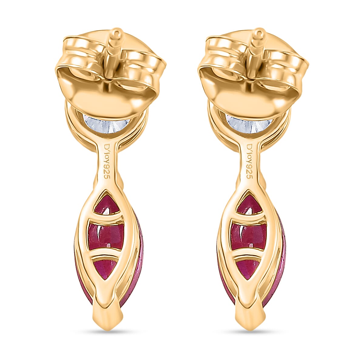 D'Joy Fissure Filled Ruby, Moissanite Drop Push Post Earring in Yellow Gold Plated Sterling Silver 1.92 Ct. 8485128 5