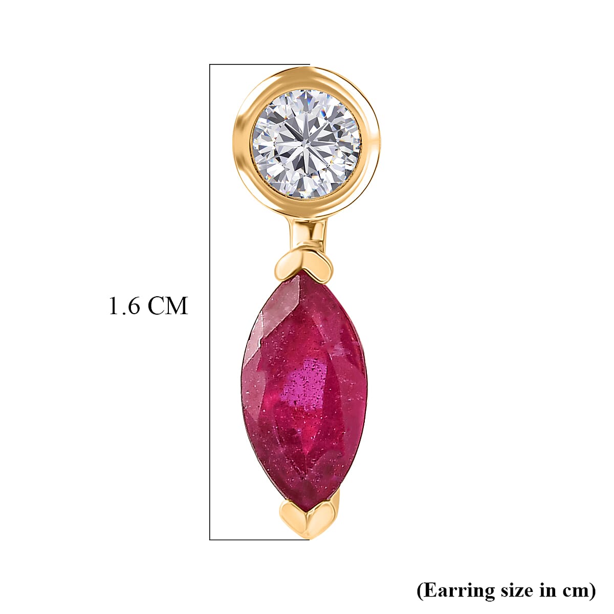 D'Joy Fissure Filled Ruby, Moissanite Drop Push Post Earring in Yellow Gold Plated Sterling Silver 1.92 Ct. 8485128 6