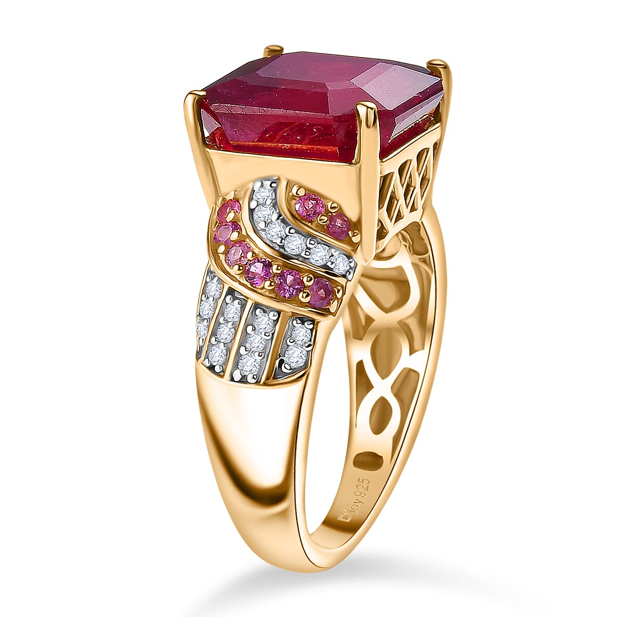 D'Joy 10.48 Ct. Fissure Filled Natural Ruby, Pink Sapphire and White Zircon Ring in 18K Vermeil Yellow Gold Plated Sterling Silver 8251405 4