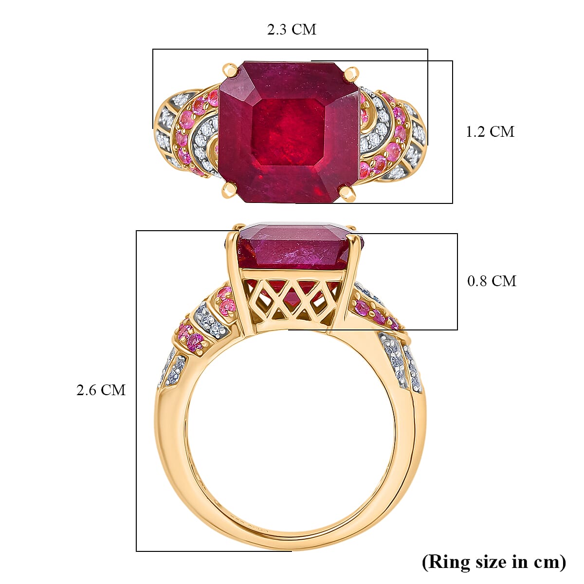 D'Joy 10.48 Ct. Fissure Filled Natural Ruby, Pink Sapphire and White Zircon Ring in 18K Vermeil Yellow Gold Plated Sterling Silver 8251405 6