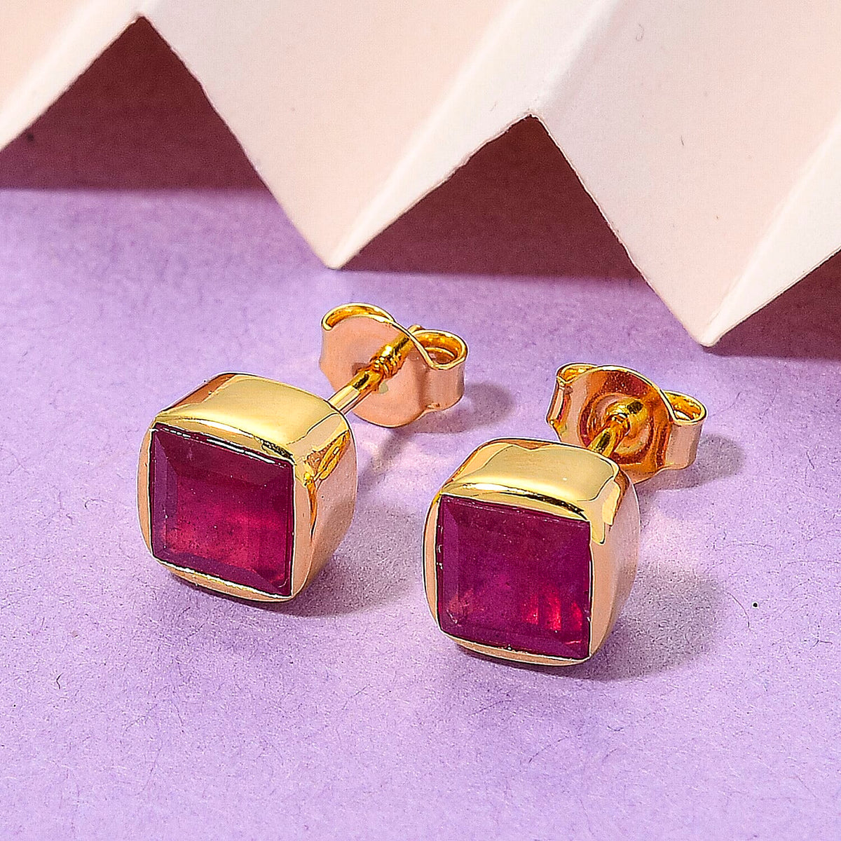 D'Joy Fissure Filled Ruby Solitaire Stud Push Post Earring in Vermeil Yellow Gold Plated Sterling Silver 3.08 Ct. 8311046 1