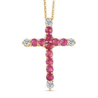 African Ruby & White Zircon Cross Pendant with Chain (Size 20) in Yellow Gold Plated Sterling Silver 1.54 Ct.