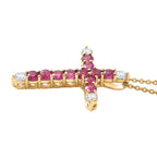 African Ruby & White Zircon Cross Pendant with Chain (Size 20) in Yellow Gold Plated Sterling Silver 1.54 Ct.