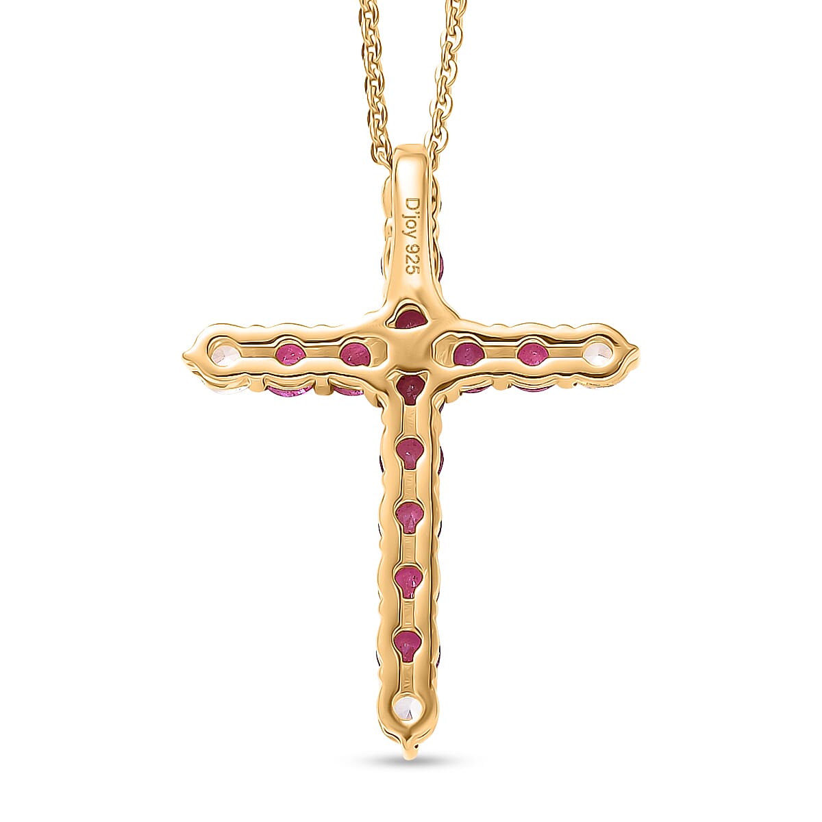 African Ruby, White Zircon Cross Pendant with Chain (Size 20) in Yellow Gold Plated Sterling Silver 1.54 Ct. 4456959 5