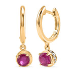 D'Joy Fissure Filled Ruby & White Zircon Dangling Earring with Clasp in Yellow Gold Plated Sterling Silver 2.00 Ct.