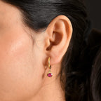 D'Joy Fissure Filled Ruby & White Zircon Dangling Earring with Clasp in Yellow Gold Plated Sterling Silver 2.00 Ct.