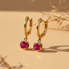 D'Joy Fissure Filled Ruby & White Zircon Dangling Earring with Clasp in Yellow Gold Plated Sterling Silver 2.00 Ct.