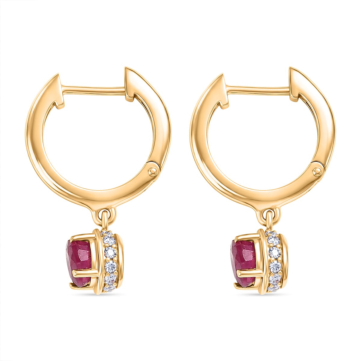 D'Joy Fissure Filled Ruby, White Zircon Dangling Hoop Earring in Yellow Gold Plated Sterling Silver 2.00 Ct. 8485214 4