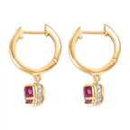 D'Joy Fissure Filled Ruby & White Zircon Dangling Earring with Clasp in Yellow Gold Plated Sterling Silver 2.00 Ct.