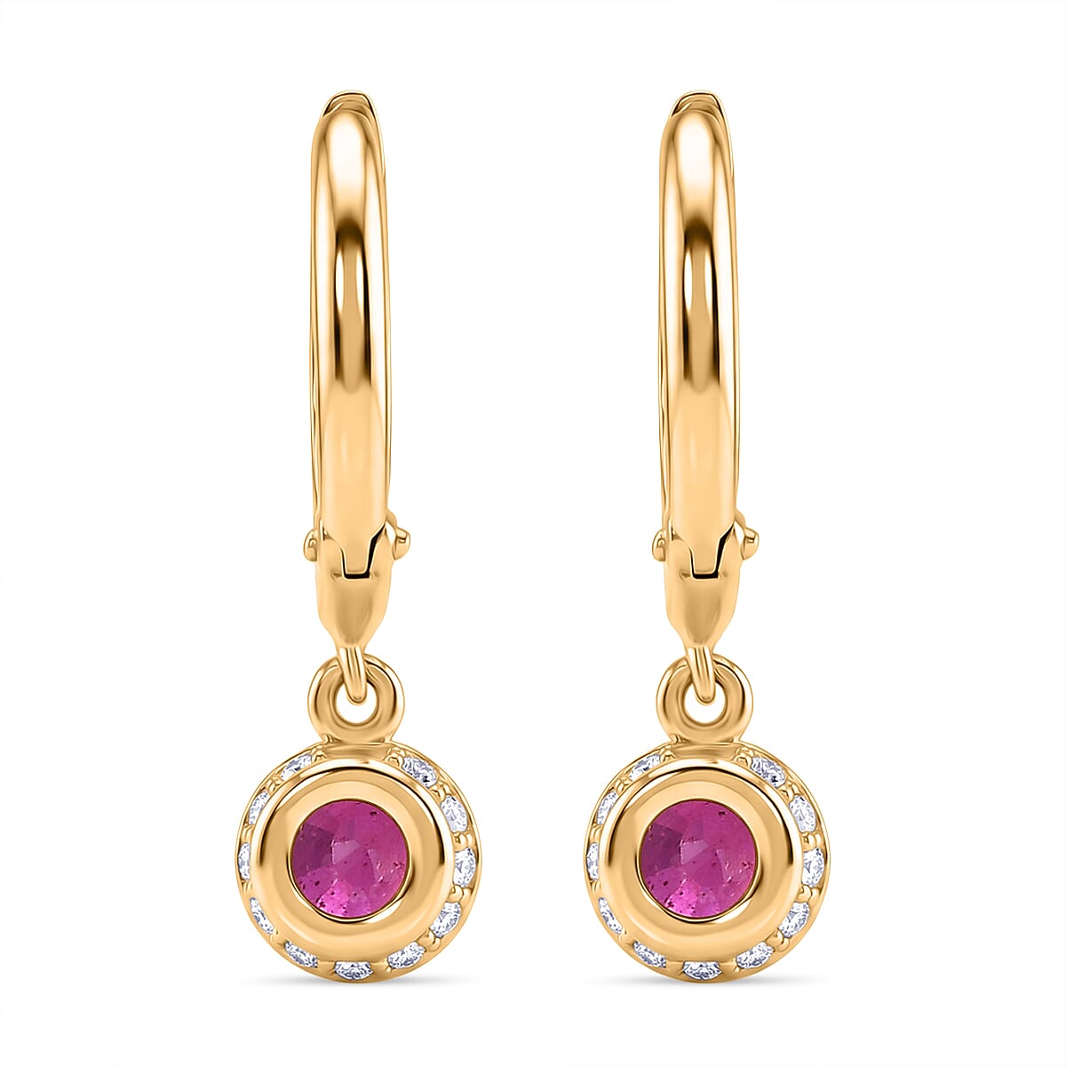 D'Joy Fissure Filled Ruby, White Zircon Dangling Hoop Earring in Yellow Gold Plated Sterling Silver 2.00 Ct. 8485214 5