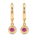 D'Joy Fissure Filled Ruby & White Zircon Dangling Earring with Clasp in Yellow Gold Plated Sterling Silver 2.00 Ct.