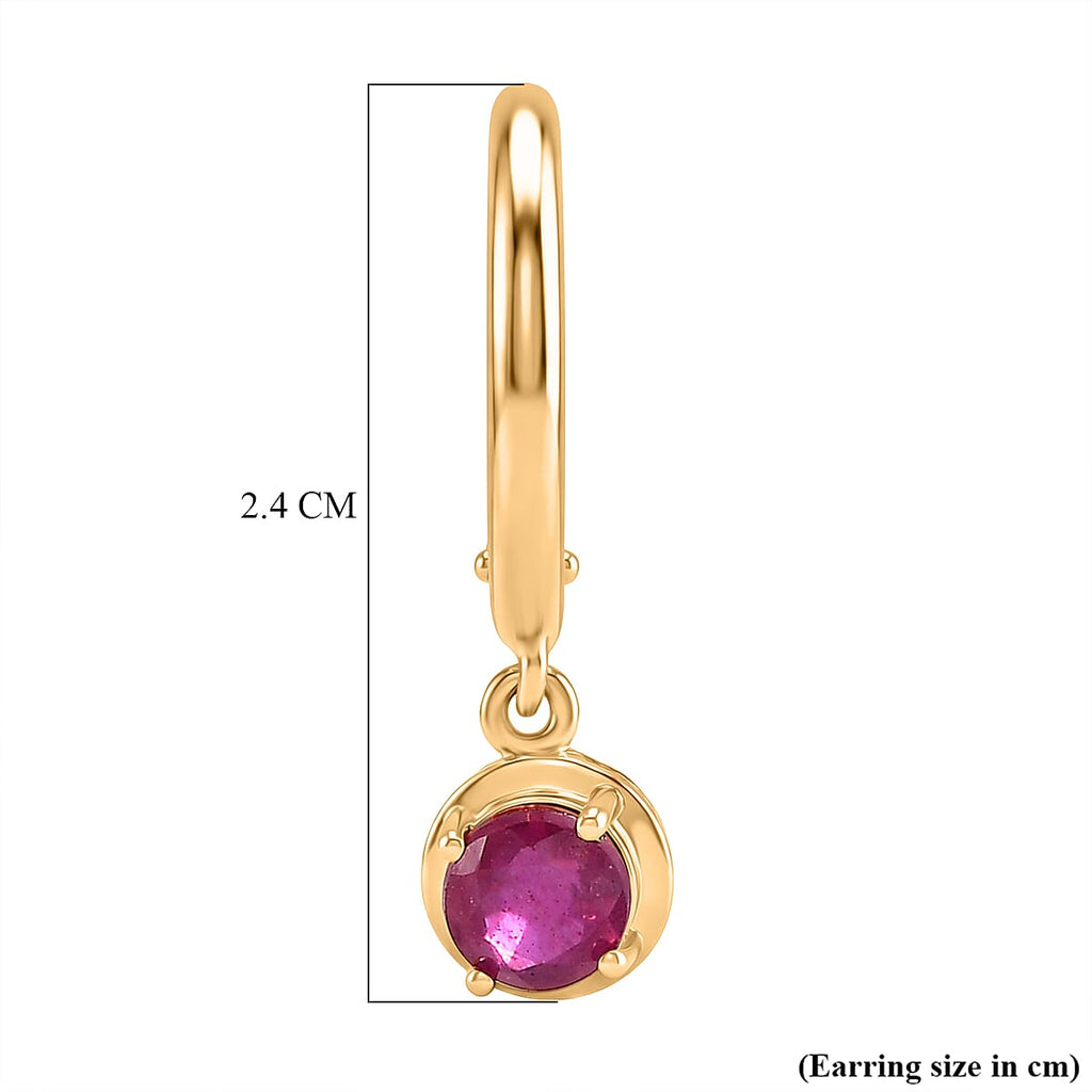 D'Joy Fissure Filled Ruby & White Zircon Dangling Earring with Clasp in Yellow Gold Plated Sterling Silver 2.00 Ct.