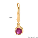 D'Joy Fissure Filled Ruby & White Zircon Dangling Earring with Clasp in Yellow Gold Plated Sterling Silver 2.00 Ct.