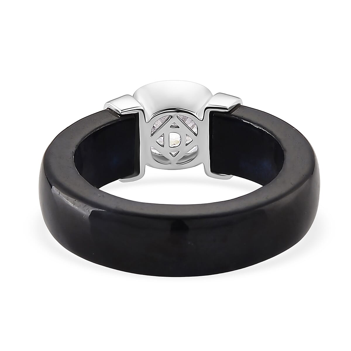 D-VVS1 GRA Certified Moissanite (1.70 Cts) &amp;  Black Jade Solitaire Band Ring in Rhodium Overlay Sterling Silver 30.00  Ct. 8503070 5