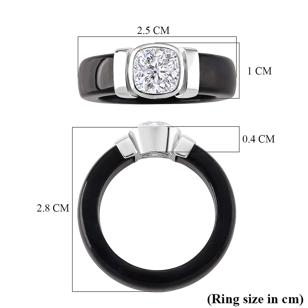D-VVS1 GRA Certified Moissanite (1.70 Cts) &amp;  Black Jade Solitaire Band Ring in Rhodium Overlay Sterling Silver 30.00  Ct. 8503070 6